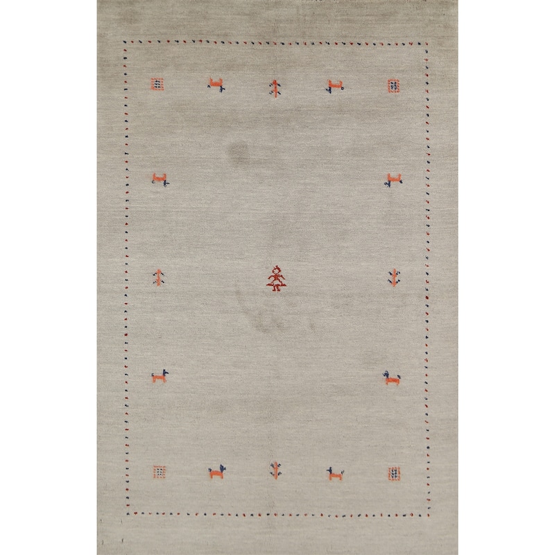 Tribal Gabbeh Indian Accent Rug Handmade Bedroom Beige Wool Carpet - 3'11"x 5'10"