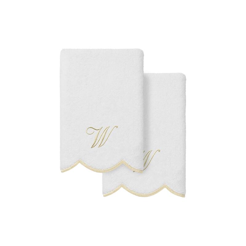Authentic Hotel and Spa 100% Turkish Cotton Beige ADORNIA Scallop Personalized 2 Piece Fingertip Towel Set - 2 Fingertip Towels - W