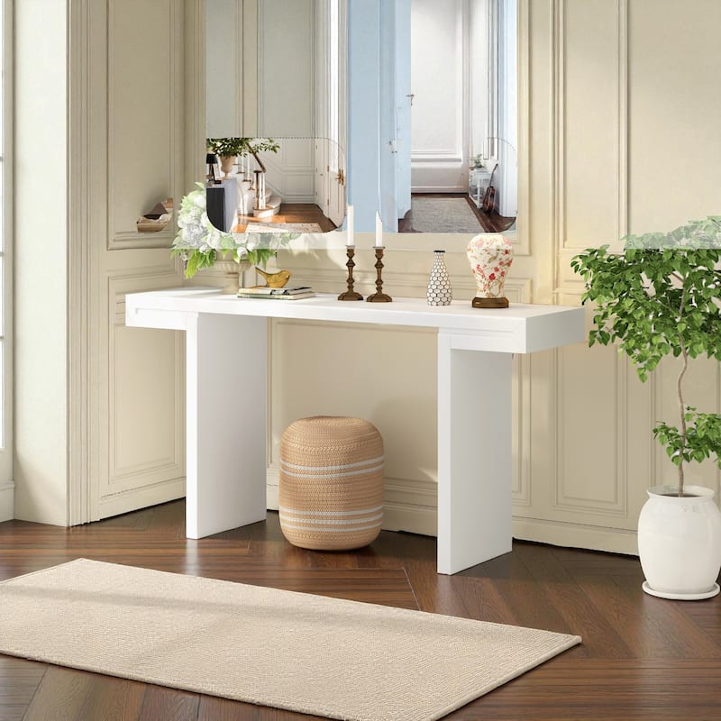 60'' Modern Console Table with Geometric Lines, Painted Finish & Adjustable Feet for Entryway, Hallway or Living Room