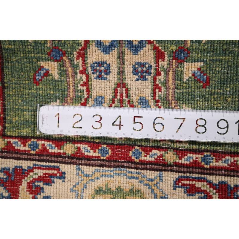 Green Geometric Kazak Foyer Rug Hand-Knotted Wool Carpet - 2'0" x 2'8"