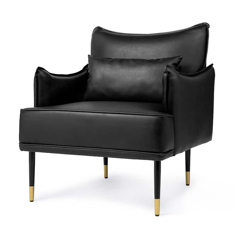 Glitzhome 29.5"W Mid-Century Modern Leatherette Armchair With Side Pocket - 29.5" W x 32" H x 28.75" D - Black