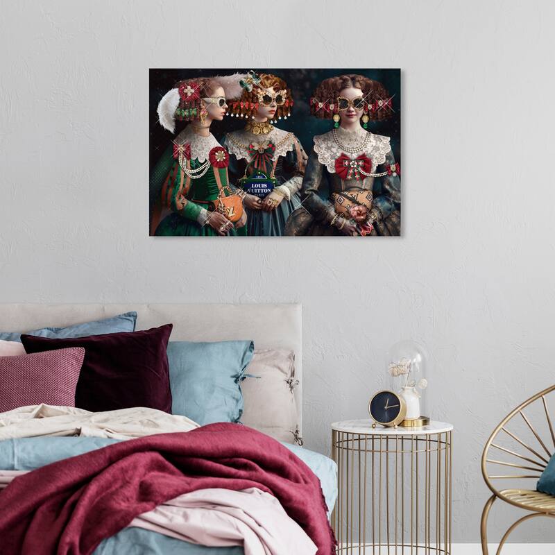 Wynwood Studio Canvas Fashion and Glam Three Glamorous Sisters Green and Dark Green Glam Wall Art Canvas Print
