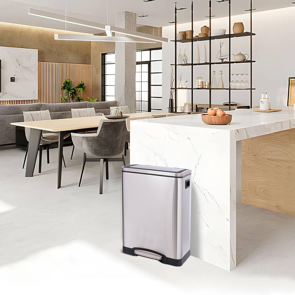 2 x 4 Gal (2 x 15L) Trash Can, Stainless Steel Double Trash Can