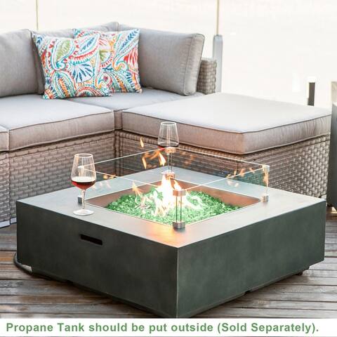 COSIEST Outdoor Propane Square Fire Pit with Wind Guard, Fire Glass