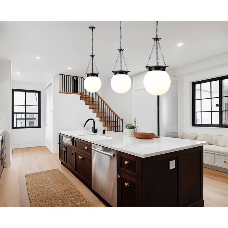 1-Light Novelty Chain Design Black Pendant Lamp with Opal Glass Shade