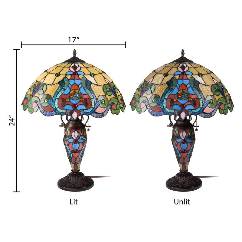 River of Goods Double Lit Stained Glass 24-Inch Table Lamp - 17" x 17" x 24"