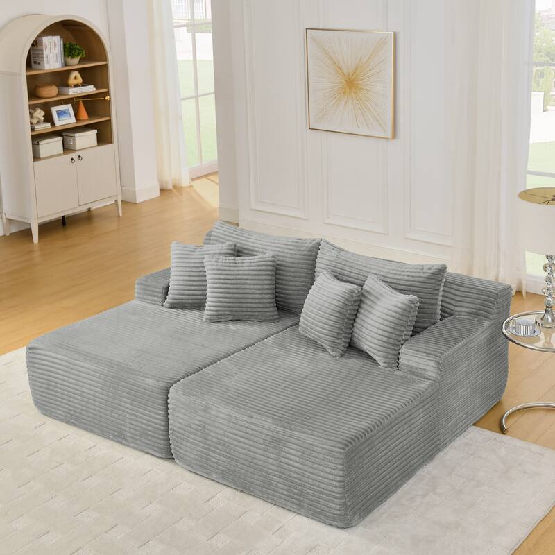 Two-seater lazy sofa lounge chair,Compressed sofa no assembly required, made of velvet fabric, fluffy modern lounge chair
