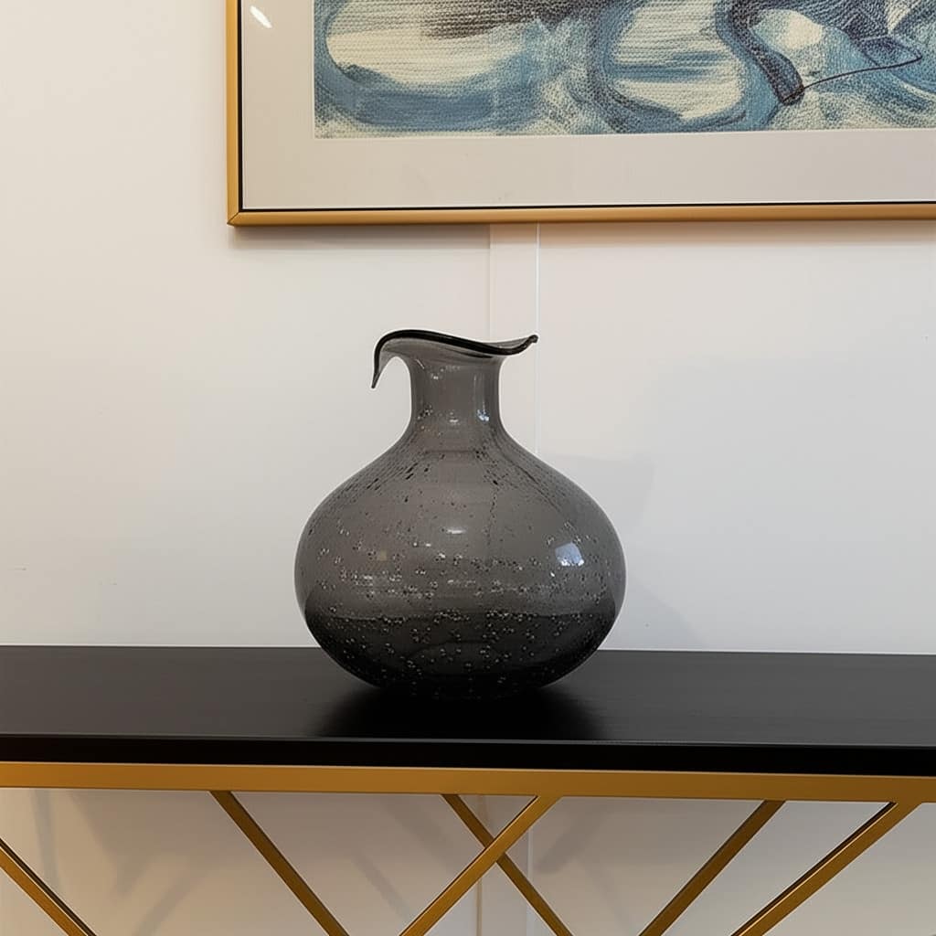 9" Light Gray Bubble Glass Round Table Vase - 8.10