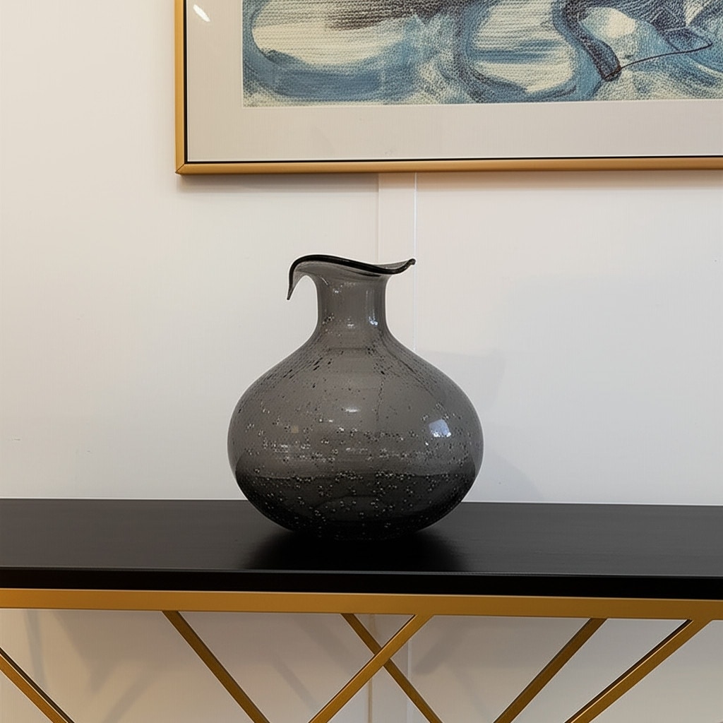 9" Light Gray Bubble Glass Round Table Vase - 8.10