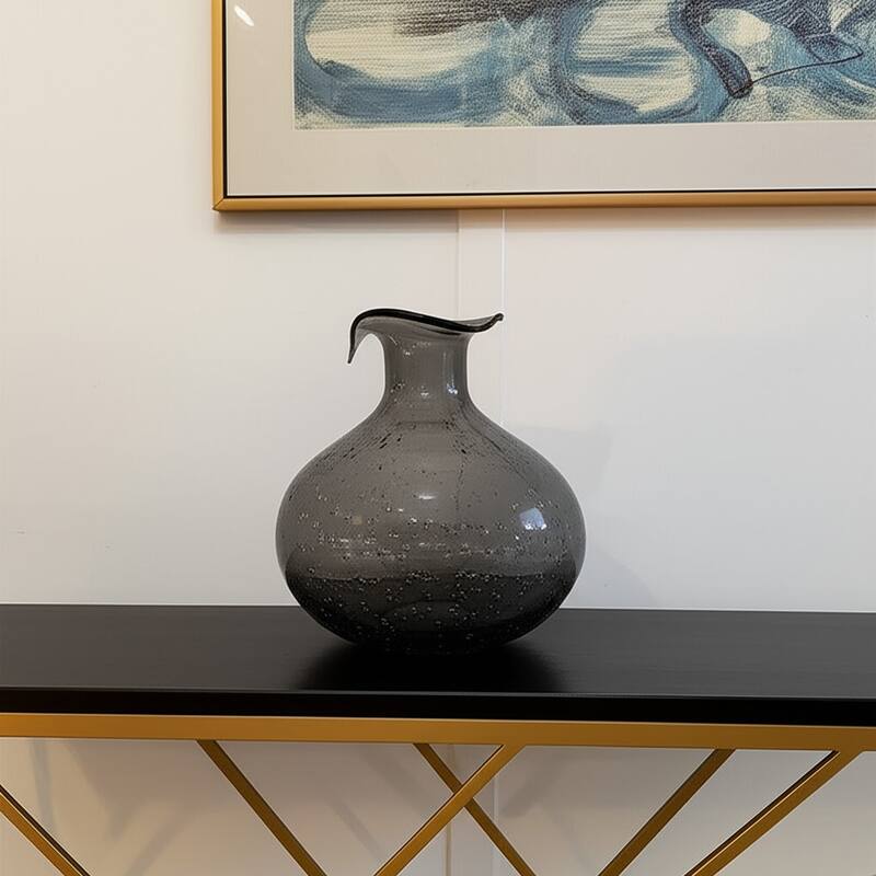 9" Light Gray Bubble Glass Round Table Vase - 8.10 - Light Gray - 8.10