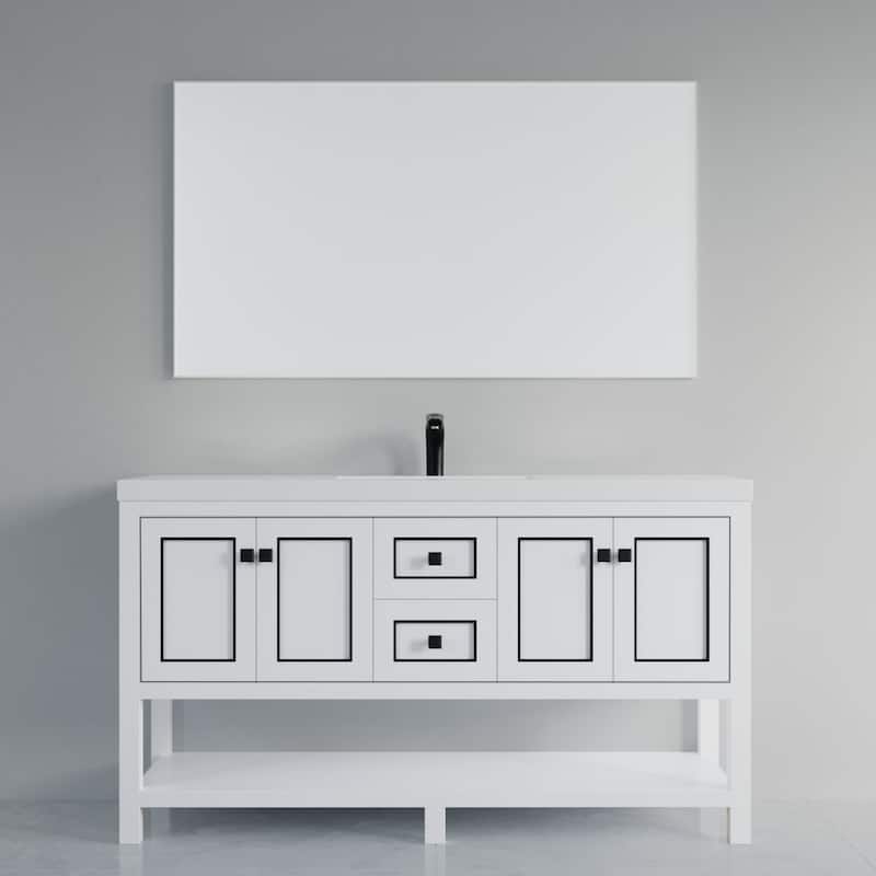 Davis 60" Single Bathroom Vanity Set - White-Black Trim