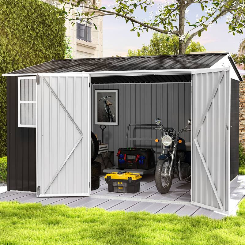 8 ft W x10/12ft D Large Tool Storage Shed with Window - Grey - 8ft x 10ft