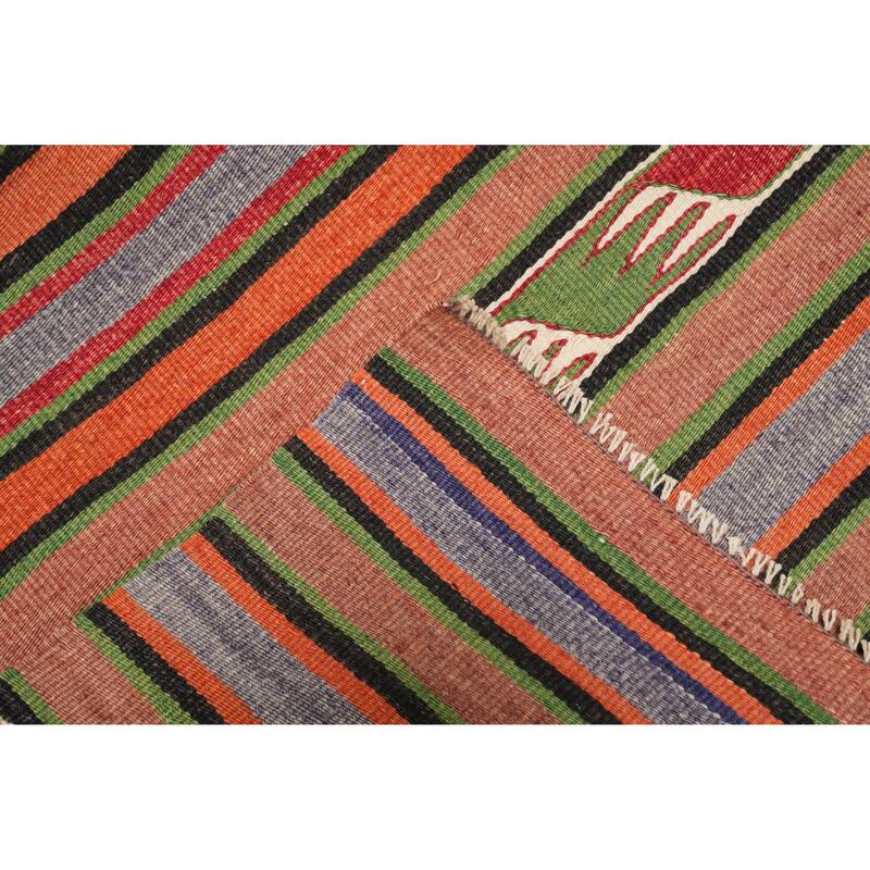 Hand Woven Oriental 100% Wool Carpet Southwestern Tribal Multi-Colored Kilim Runner Rug - 9' 3'' X 4' 3''
