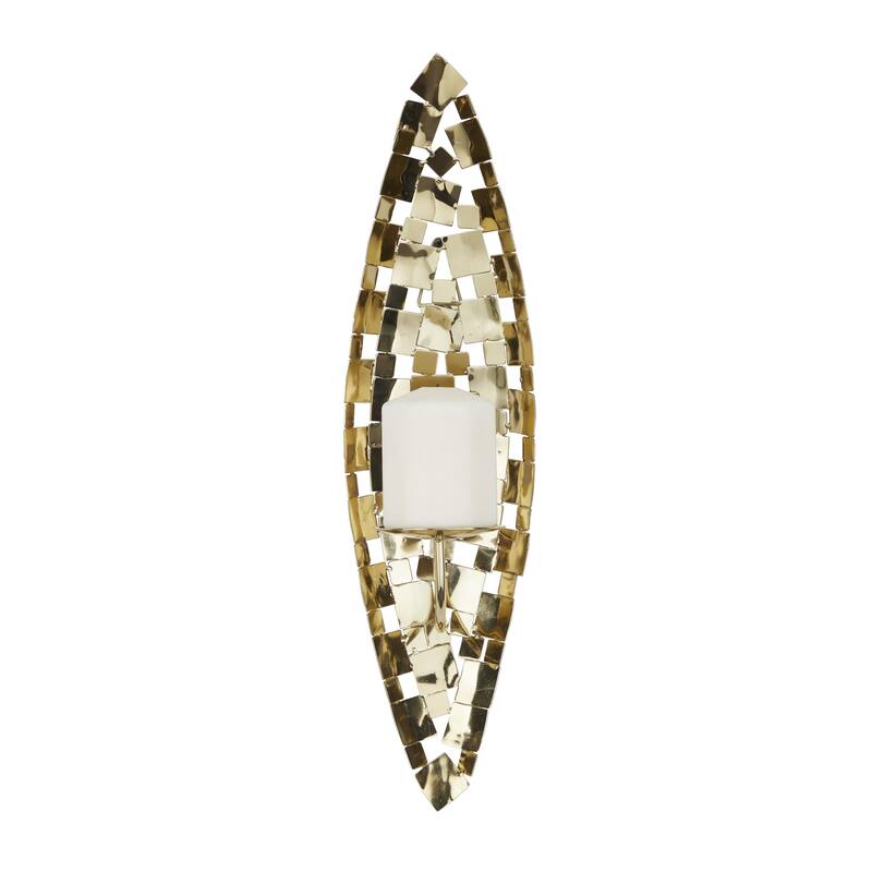 Stainless Steel Metal Pillar Wall Sconce with Hammered Pattern - Gold or Silver - CosmoLiving by Cosmopolitan
