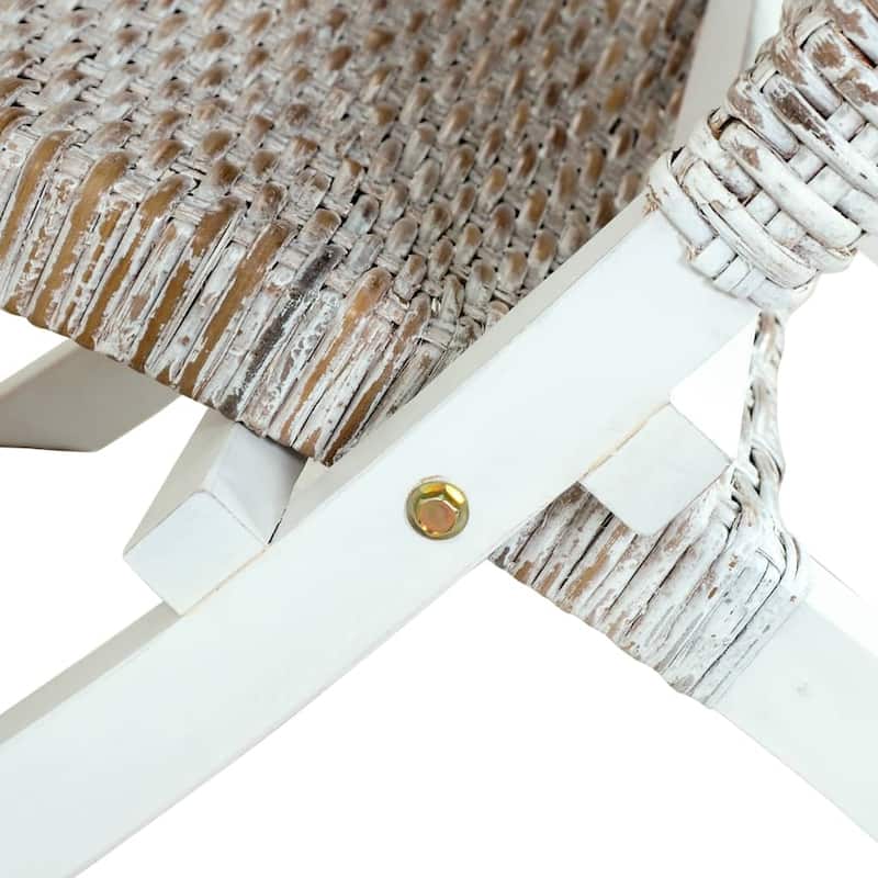 vidaXL Relaxing Chair White Natural Kubu Rattan and Solid Mahogany Wood - 23.6" x 30.3" x 27.6"