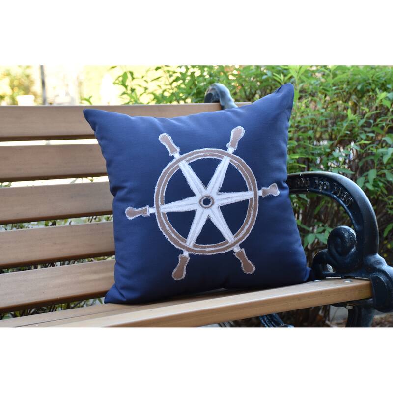 16 x 16 Inch Ship Wheel Geometric Print Outdoor Pillow