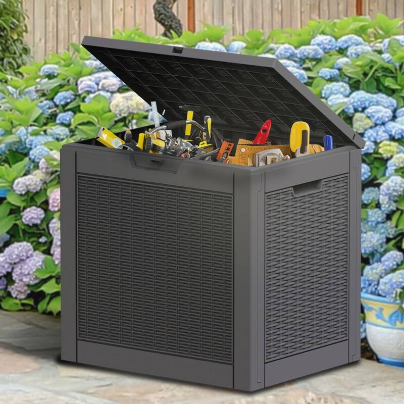 30 Gallon Outdoor Storage Box with Woodgrain or Rattan Effect /Durable, Weatherproof, UV Protected, Easy to Assemble - 30GAL