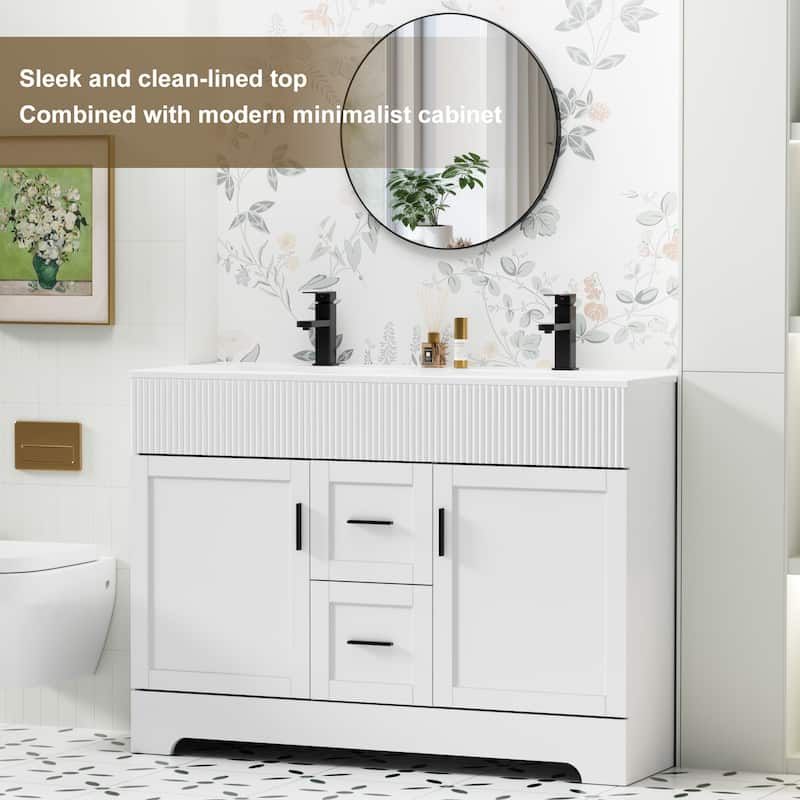 Modern 24/30/36/48" Wave-Line Bathroom Vanity Set with Sink & Faucet