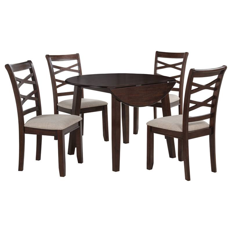 Barton 5-piece Round Wood Dining Table Set Dark Brown - Dark Brown