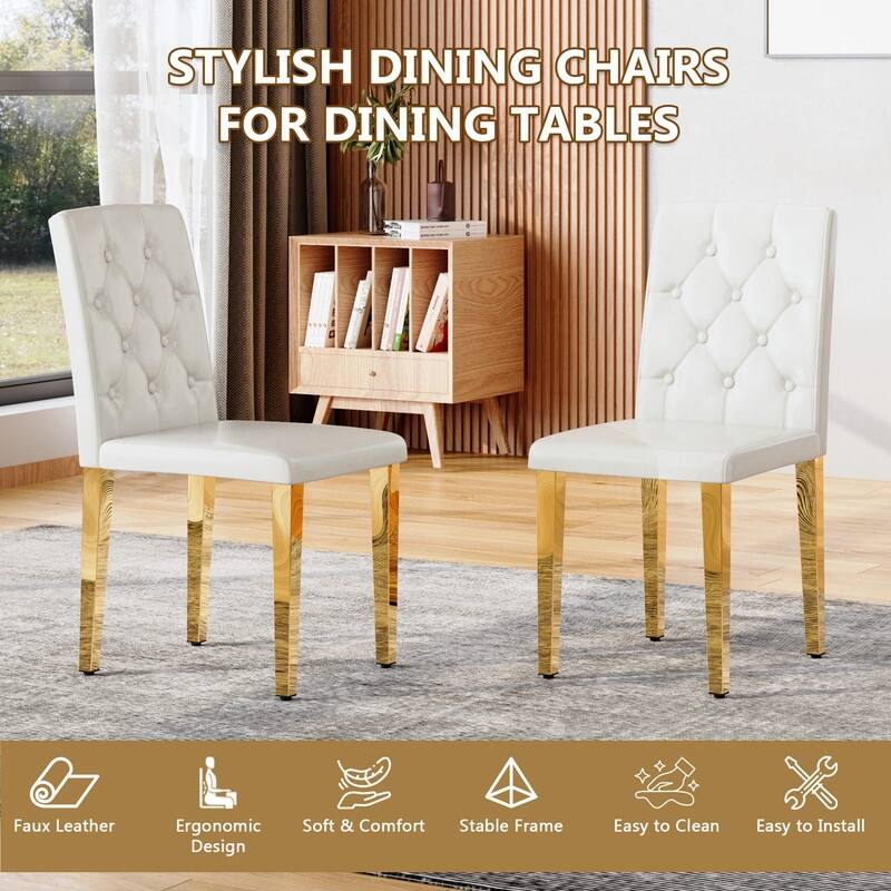 4-Pack Modern PU Dining Chairs with Ergonomic Buckle Backrest & Gold Metal Legs
