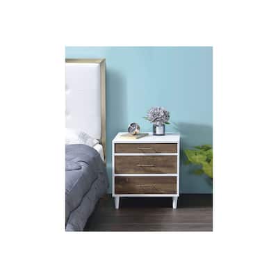 Nightstand End Table with Drawers - Modern Storage Bedside Table, White & Weathered Oak