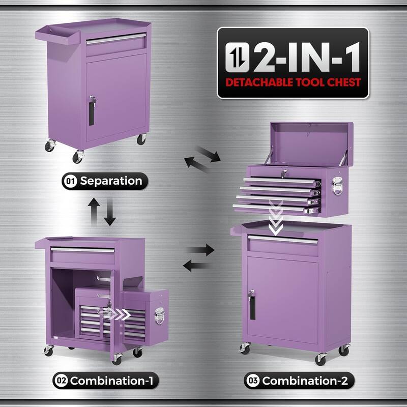 5 Drawer 2 in 1 Rolling Tool Chest Storage Box Garage Rolling Cabinet with Detachable Top Tool Box and Universal Lockable Wheels