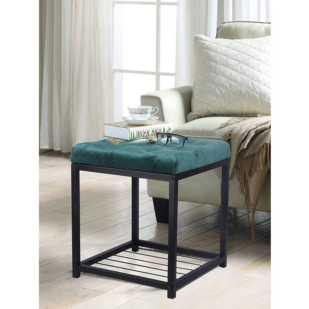 Modern Velvet Metal Frame Vintage Mid-century Footrest Storage End Table Ottoman