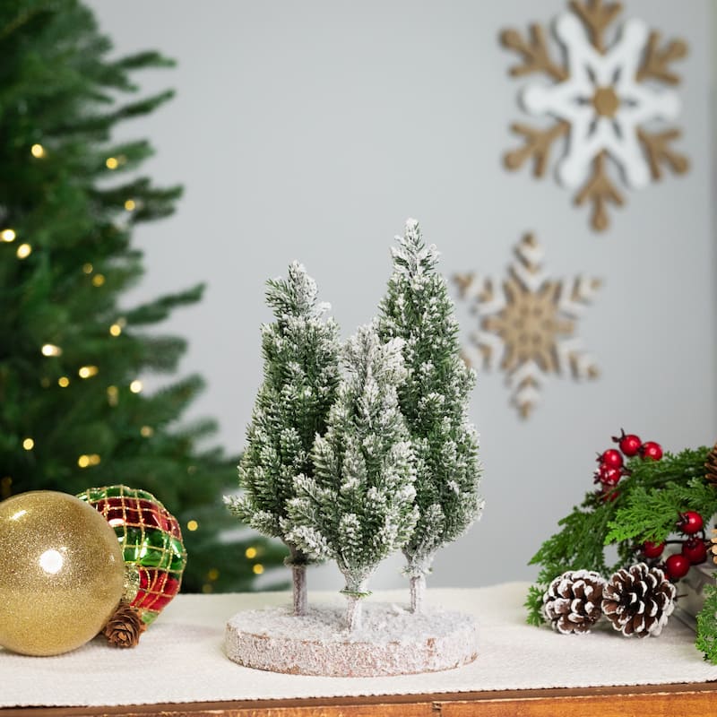 Frosted Trio of Pine Trees Christmas Decoration - 8" - Unlit