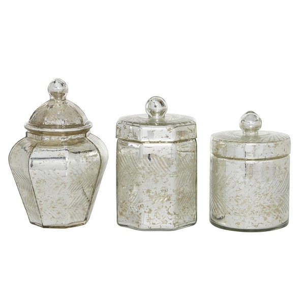 Antique Silver Mercury Glass Jars With Lid Set Of 3 7" 8" 9" - 5 x 5 x 8. Opens flyout.