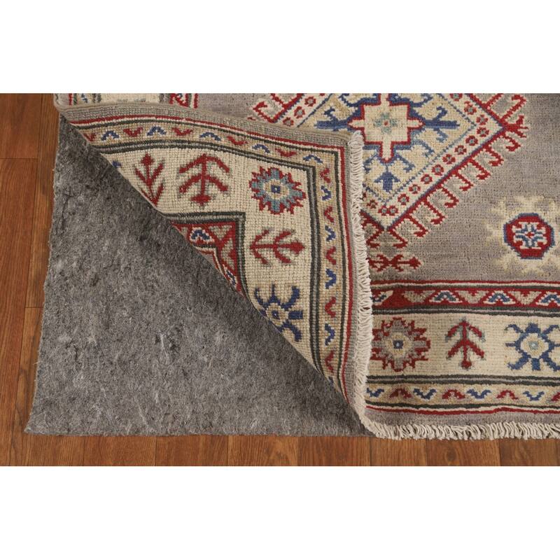 Geometric Grey Kazak Runner Rug Handmade Wool Carpet - 2'10" x 19'7"
