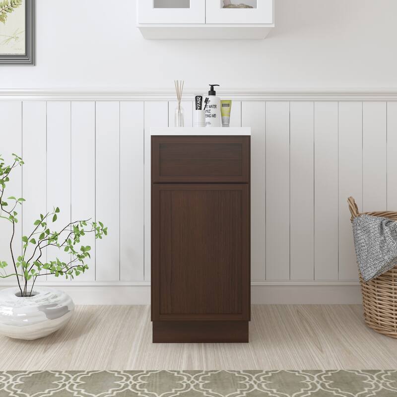 Vanity Art 15" Freestanding Single Base Storage Cabinet with Soft Close Door - Brown