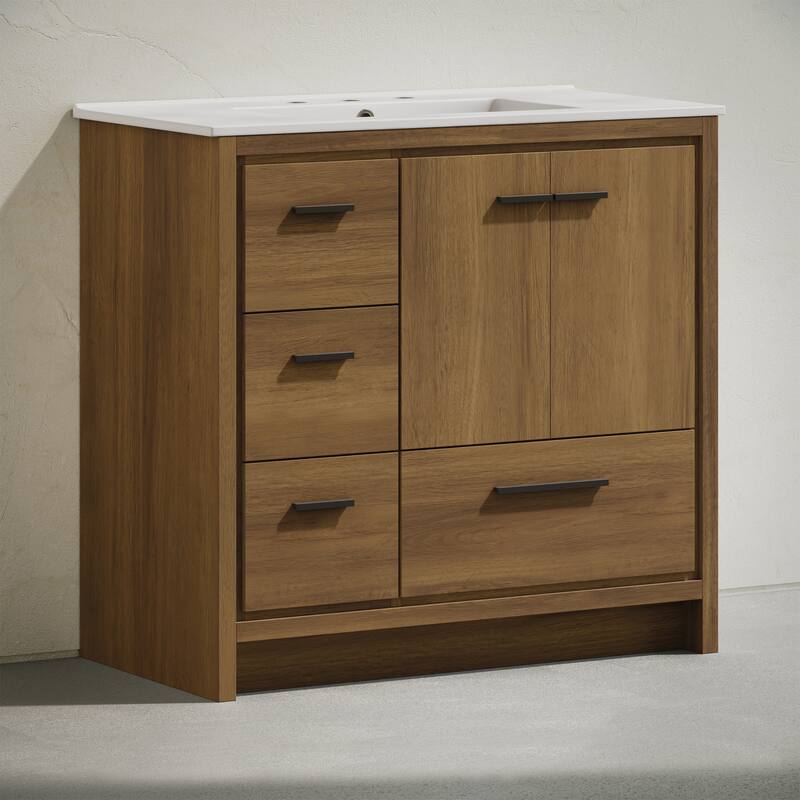Virage 36" Freestanding Bathroom Vanity In Brown Oak With 3-Hole Widespread Sink Top - 36