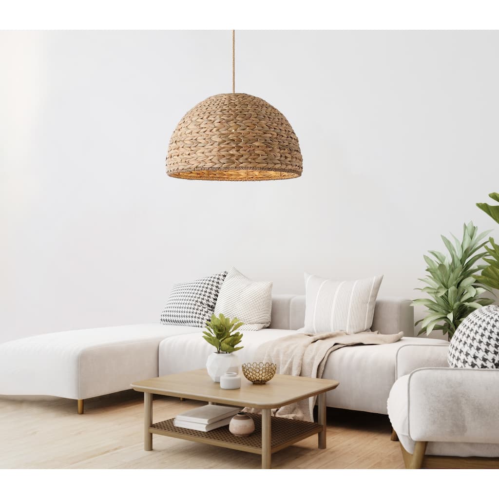 Althea Rattan Pendant Light - Natural Large Dome 1-Light Handwoven Hanging Light For Modern, Transitional, Farmhouse Room Decor