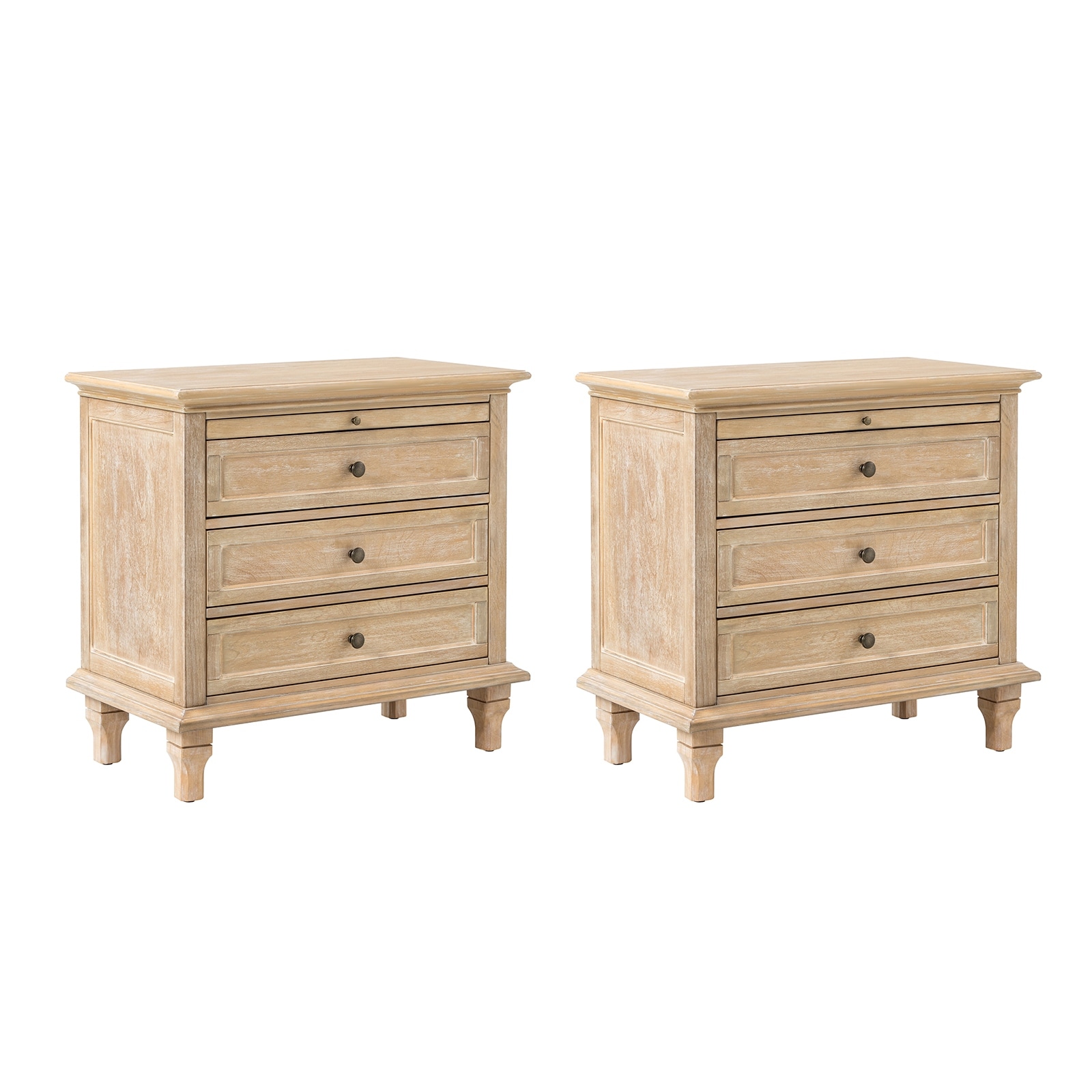 Muriel Farmhouse 3 Drawers Nightstand with Built-In Outlets Set of 2 by HULALA HOME
