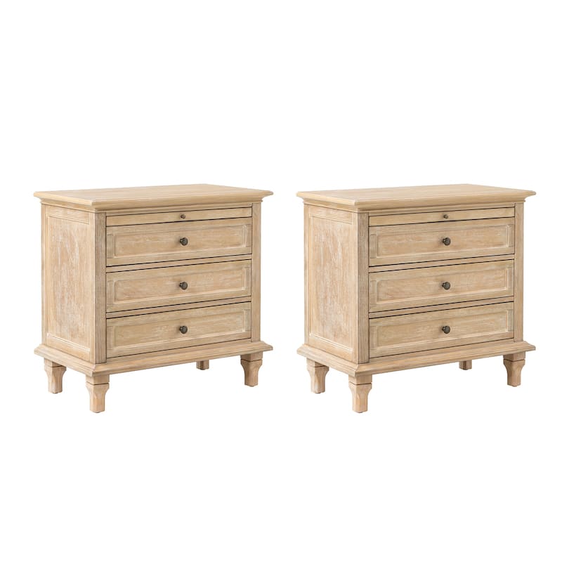 Muriel Farmhouse 3 Drawers Nightstand with Built-In Outlets Set of 2 by HULALA HOME