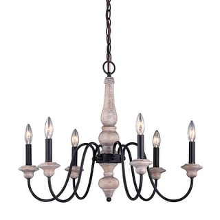Georgetown 6 Light Gray Wood Farmhouse Chandelier - 26-in W x 20.75-in H x 26-in D