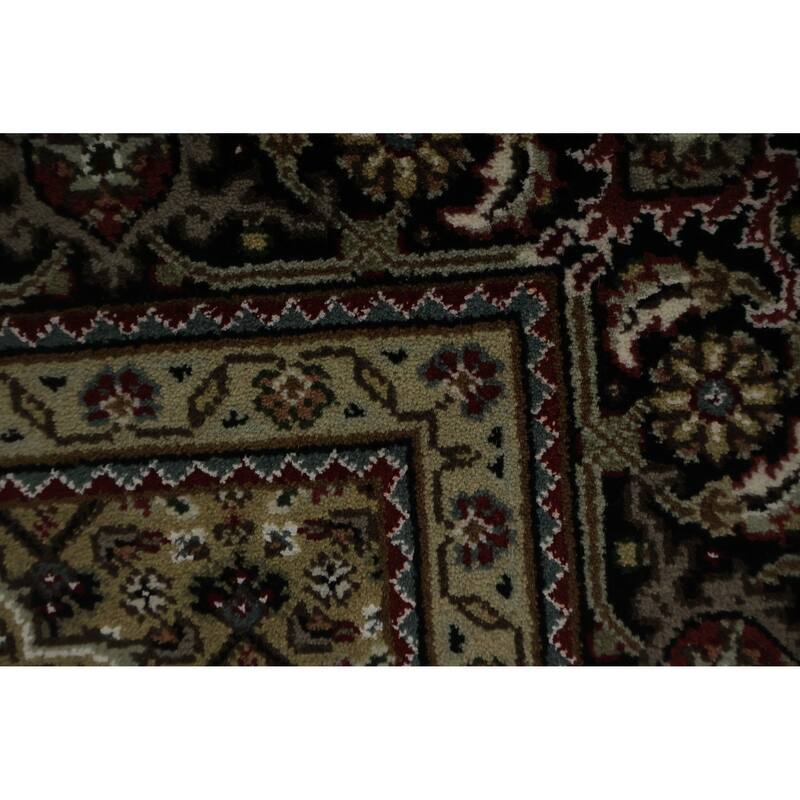 Hand Knotted Oriental 100% Wool Carpet Traditional Medallion Black Tabriz-Mahi Area Rug - 7' 1'' X 5' 0''