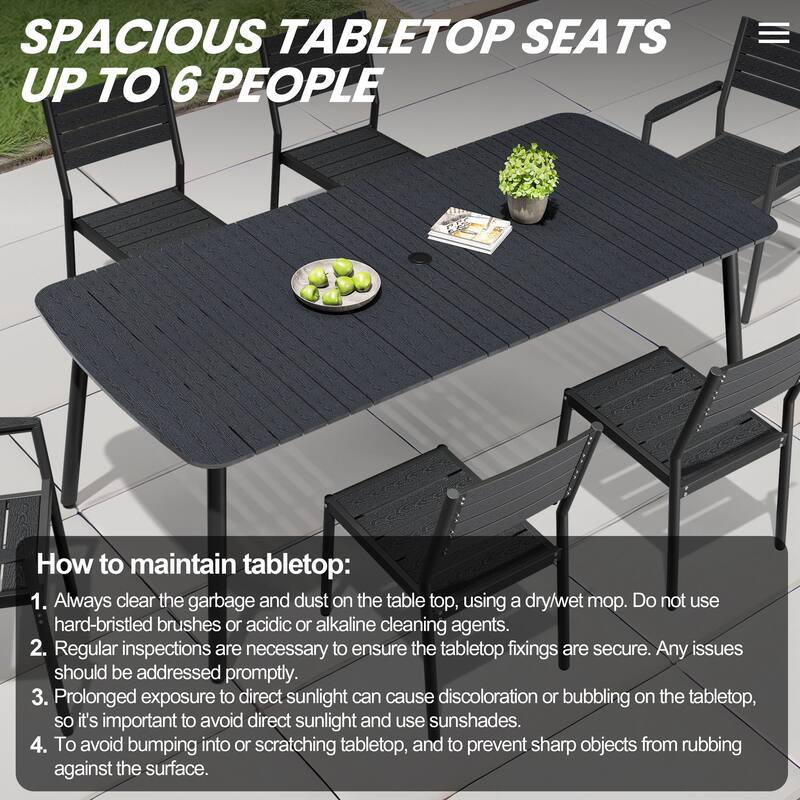 Outdoor 7/9-Piece Patio Dining Set Rectangular Dining Table with Stackable Chairs