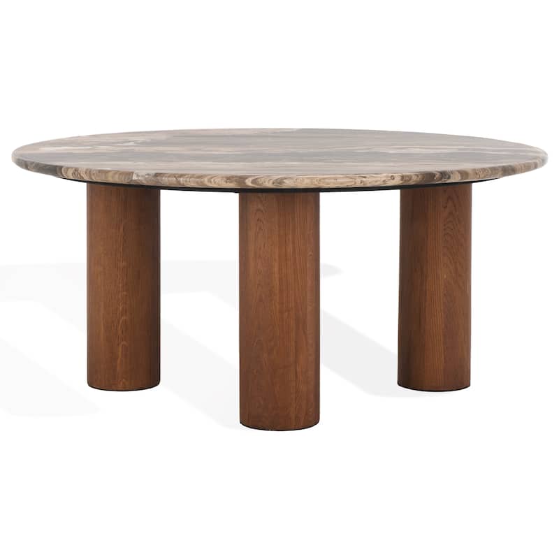 SAFAVIEH Couture Tylee Round Marble Coffee Table - 36"W x 36"D x 16"H - Dark Brown/Walnut