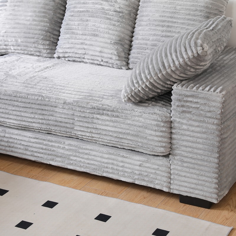 L-Shape Modular Sectional Sofa with Storage Ottoman, Corduroy Upholstered Cloud Couch, Deep-Seat Sofa with 8 Throw Pillows