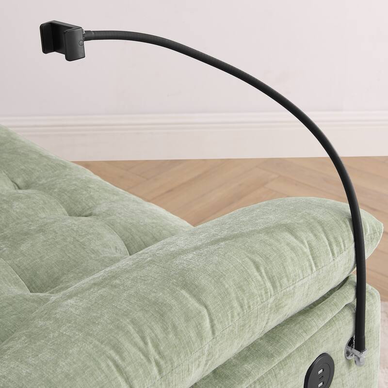 Double Recliner Chair with Adjustable Backrest, Storage Ottoman, USB Port & Phone Stand