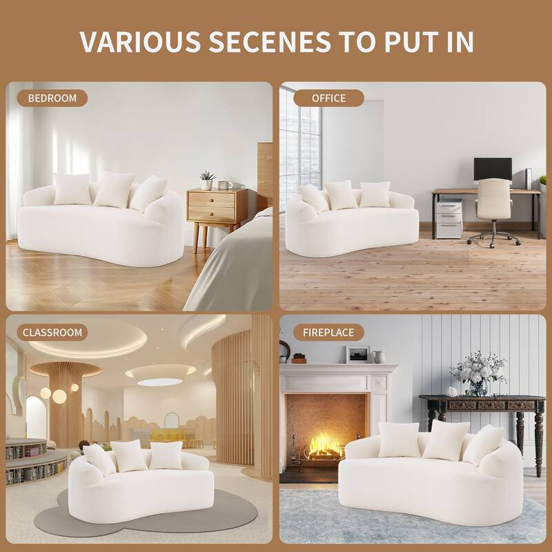 Minimalist Style Straight Line Corduroy Sofa - Beige