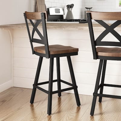 Amisco Jasper Swivel Counter and Bar Stool with Distressed Wood Seat