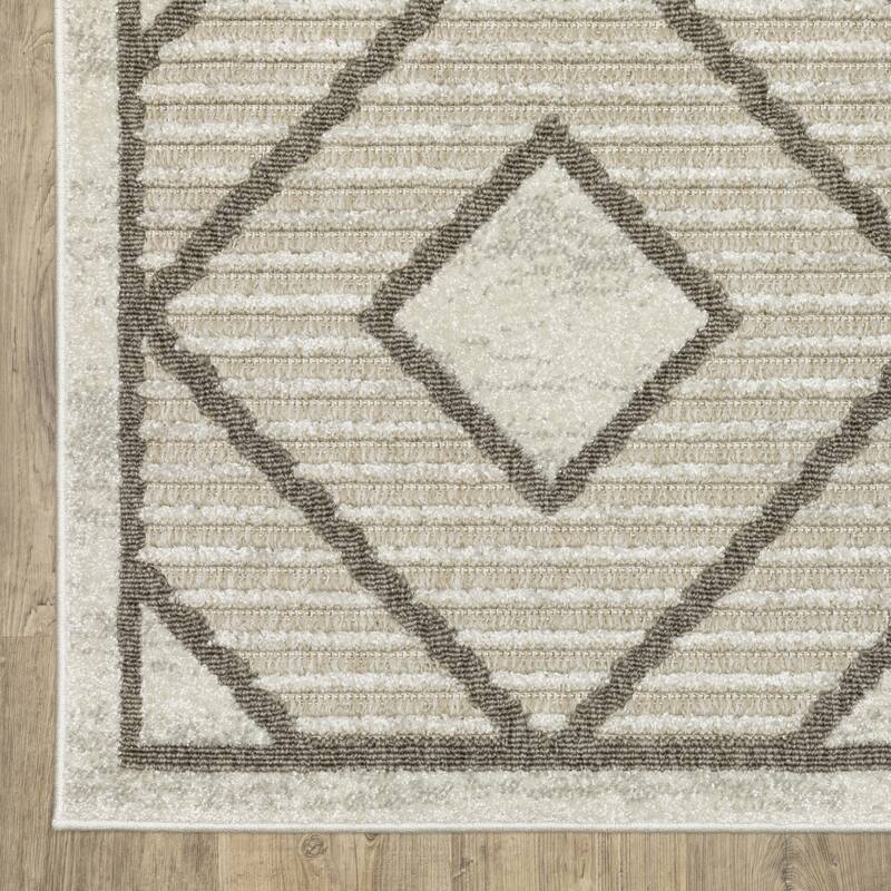 Style Haven Thassos Diamond Lattice Beige/ Brown Mixed Pile Area Rug