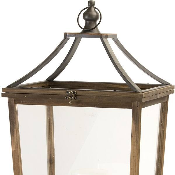 Set Of Two Beige Flameless Floor Lantern Candle Holder