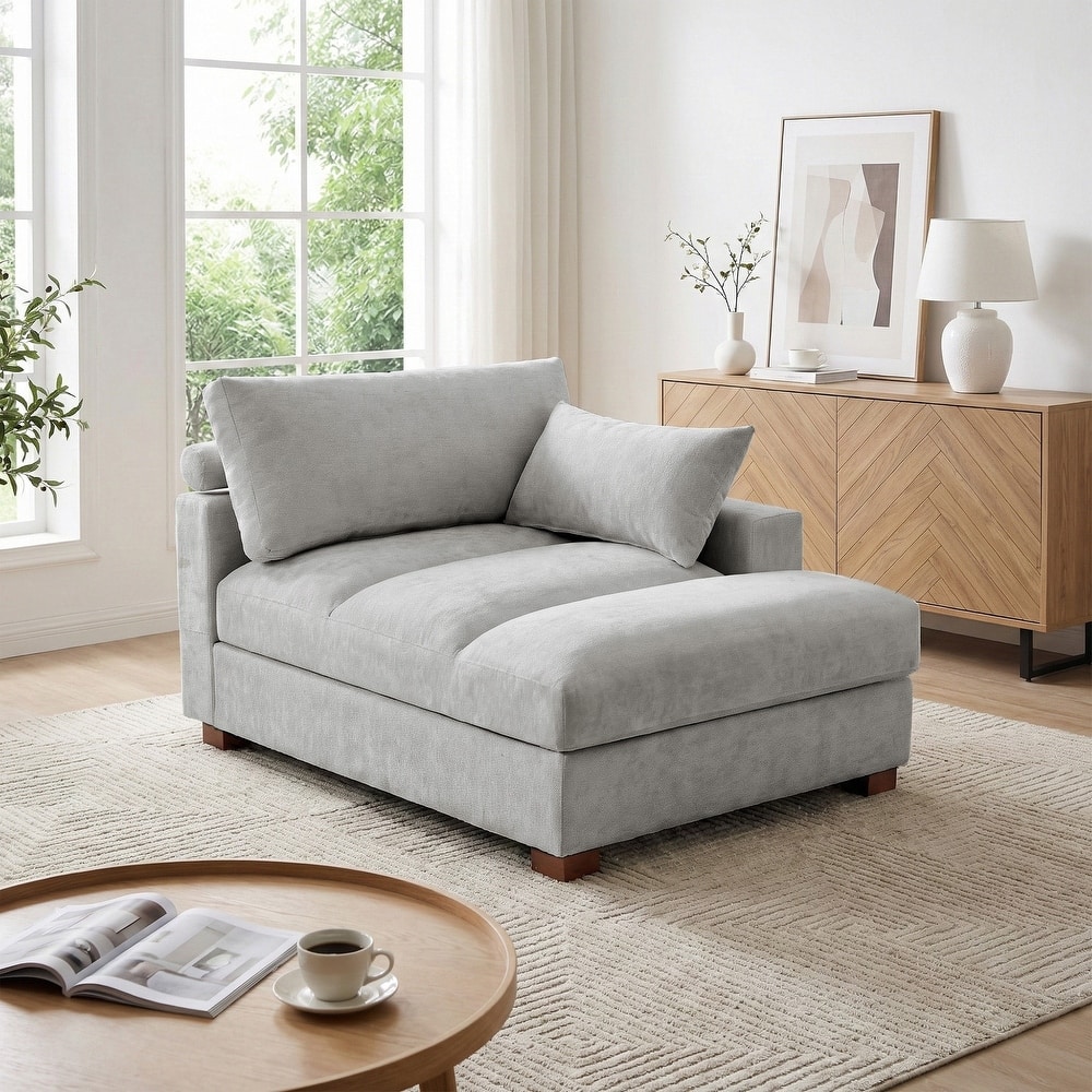 Mid-Century Chenille Adjustable Headrest Chaise Lounge Sofa