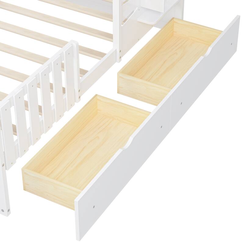 Twin Size House Bed With 2 Drawers and Guardrails