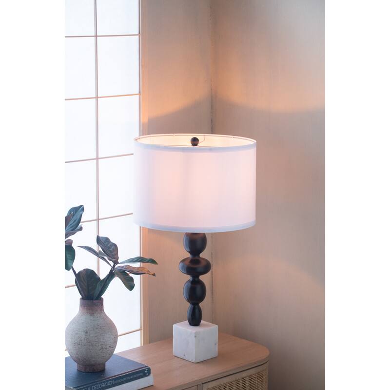 D15x29.5" Black and White Table Lamp with Round Four Tiered Body (Lamp Shade Assembly Required)