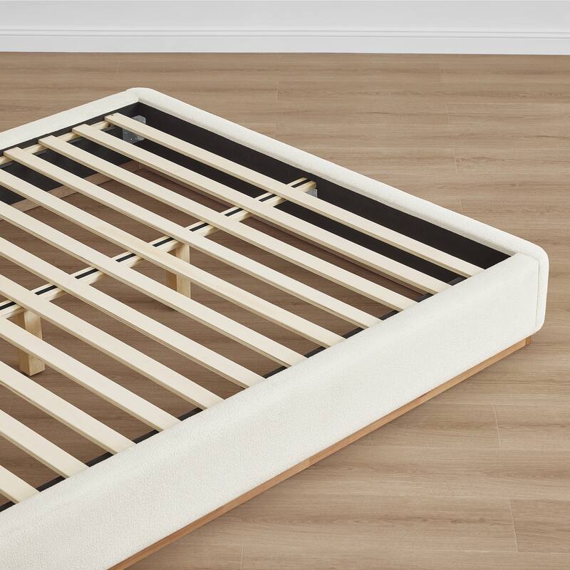 Spruce & Spring Modern Bouclé Upholstered Wingback Bed with Solid Wood Base