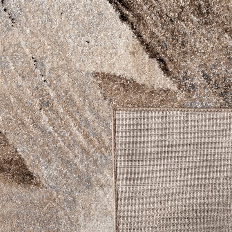 Artistic Designer Rug with Brushstroke Effect in Cream Brown Black